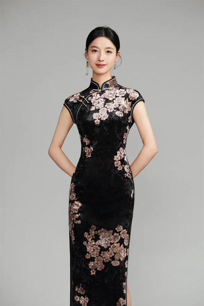 Vintage Women Velvet Cheongsam Improved Plus Size Dress Chinese Traditional Evening Dresses Female Sexy Long Qipao Costume 3XL