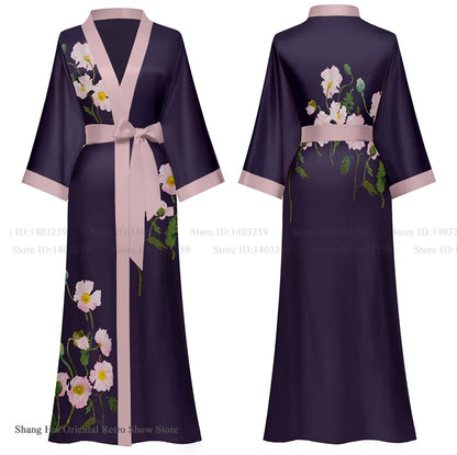 Oversize Long Robe Spring Summer Women Sleepwear Kimono Bathrobe Gown Sexy Satin Nightwear Nightgown Loose Home Dress Loungewear