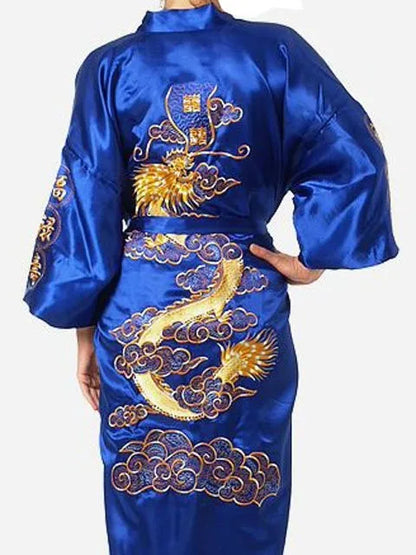Embroider Dragon Kimono Bathrobe Gown Chinese Style Robe Classical Man Homewear Long Satin Nightgown Loose Sleepwear Loungewear