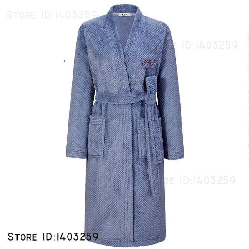 Plus Size 3XL Flannel Robe Kimono Bathrobe Gown Winter New Couple Sleepwear Home Clothes Loose Coral Fleece Nightwear Loungewear