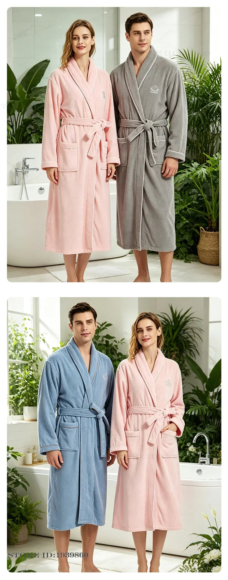 Thicken Cotton Terry Couple Sleepwear Long Robe Homewear New Nightwear Towel Bathrobe Kimono Gown Loose Casual Loungewear