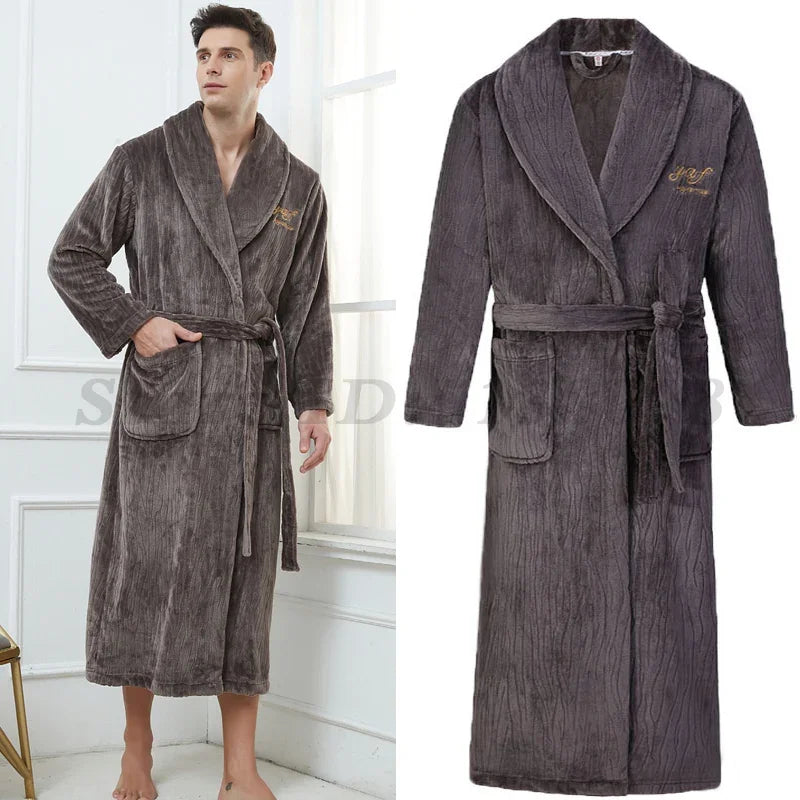 Autumn Winter Flannel Long Robe Couple Thicked Warm Sleepwear Men Casual Bathrobe Gown Plus Size Nightgown Women Loose Home Wear