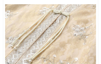 Chinese Style Tang Clothes Qipao Tops Sequin Embroidery Hanfu Cardigan Vintage V-Neck Women Jacket Elegant Spring Summer Outwear