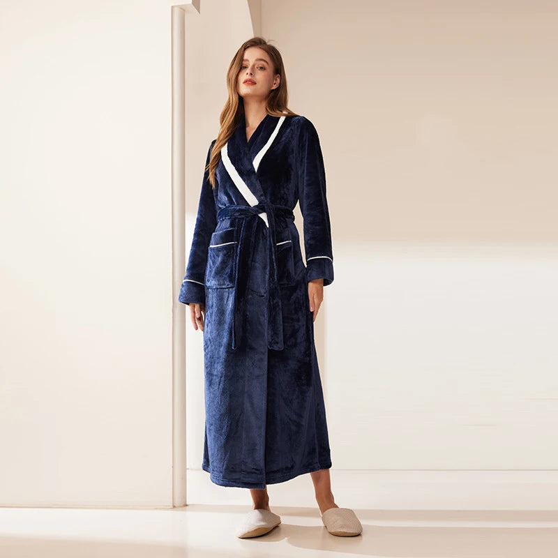 Autumn Winter Coral Fleece Sleepwear Thicken Warm Flannel Couple's Long Robe Men's Kimono Bathrobe Gown Home Clothes Lounge Wear
