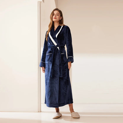 Autumn Winter Coral Fleece Sleepwear Thicken Warm Flannel Couple's Long Robe Men's Kimono Bathrobe Gown Home Clothes Lounge Wear