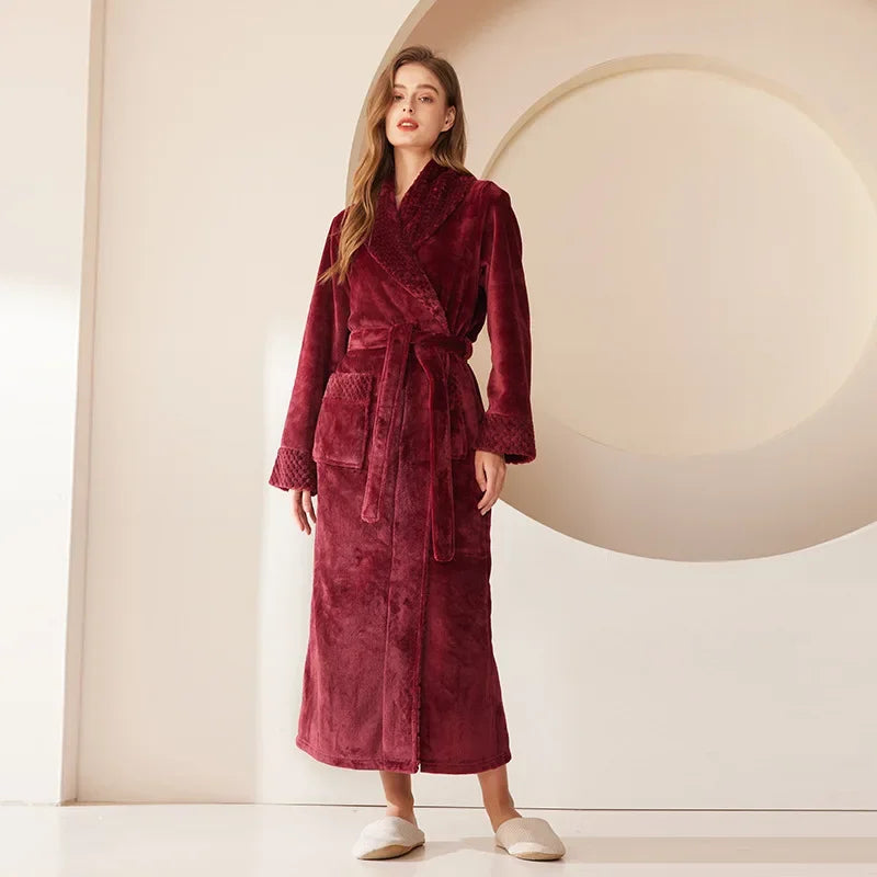 Autumn Winter Coral Fleece Sleepwear Thicken Warm Flannel Couple's Long Robe Men's Kimono Bathrobe Gown Home Clothes Lounge Wear