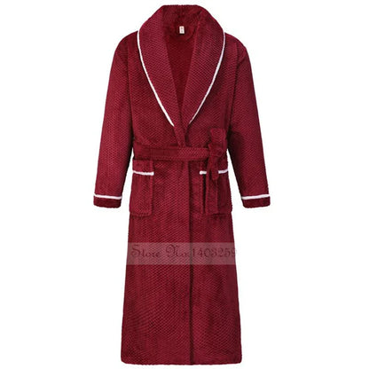 Oversize 3XL 4XL Winter Thicken Warm Sleepwear Kimono Bathrobe Gown Flannel Men Long Robe Loose Coral Fleece Homewear Loungewear