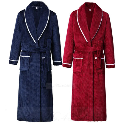 Oversize 3XL 4XL Winter Thicken Warm Sleepwear Kimono Bathrobe Gown Flannel Men Long Robe Loose Coral Fleece Homewear Loungewear