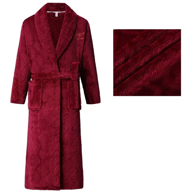 Autumn Winter Flannel Long Robe Couple Thicked Warm Sleepwear Men Casual Bathrobe Gown Plus Size Nightgown Women Loose Home Wear