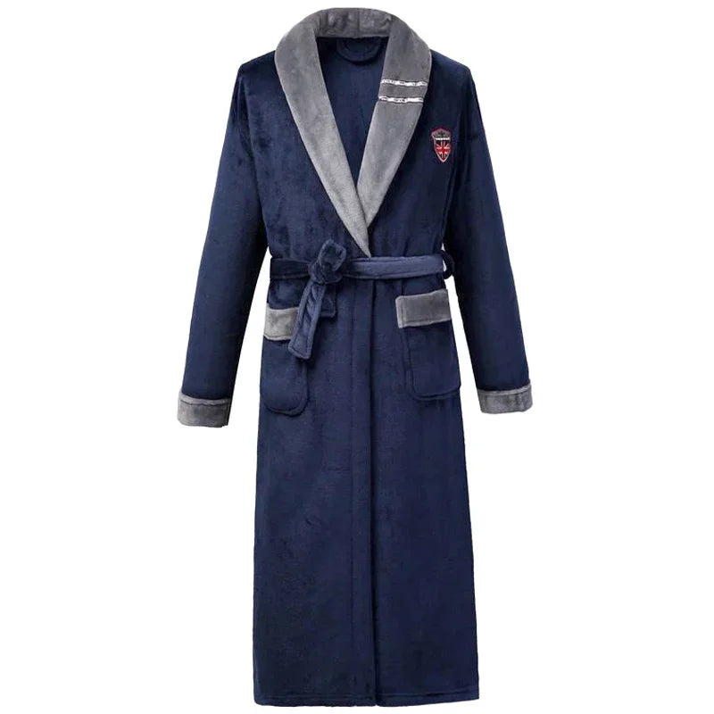 Winter Autumn Thicken Lapel Kimono Shower Robe Men's Warm Flannel Bathrobe Sleepwear with Pocket Loungewear Plus Size 3Xl 4Xl