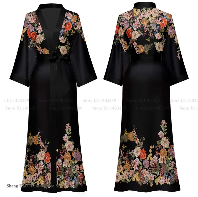 Oversize Long Robe Spring Summer Women Sleepwear Kimono Bathrobe Gown Sexy Satin Nightwear Nightgown Loose Home Dress Loungewear
