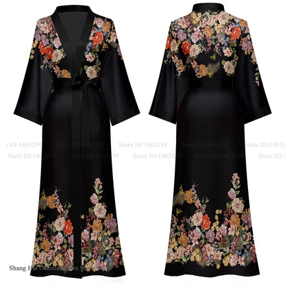 Oversize Long Robe Spring Summer Women Sleepwear Kimono Bathrobe Gown Sexy Satin Nightwear Nightgown Loose Home Dress Loungewear