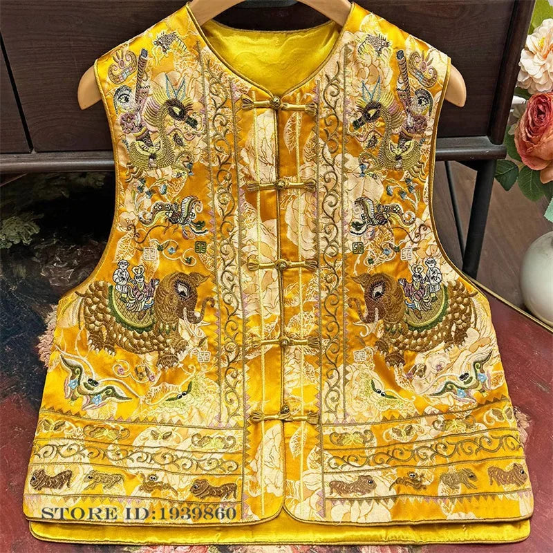 Chinese Style High-Quality Sleeveless Jacket Coat Heavy Embroidery Women's Vest Qipao Top Vintage Classic Cheongsam Waistcoat