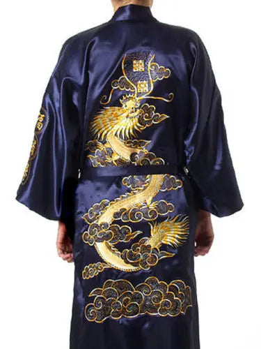 Embroider Dragon Kimono Bathrobe Gown Chinese Style Robe Classical Man Homewear Long Satin Nightgown Loose Sleepwear Loungewear