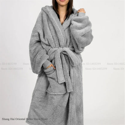 Thicken Coral Fleece Mens Hooded Long Robe Sleepwear Autumn Winter New Nightwear Homewear Loose Casual Flannel Loungewear Pajama