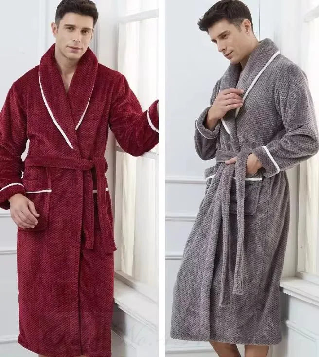 Oversize 3XL 4XL Winter Thicken Warm Sleepwear Kimono Bathrobe Gown Flannel Men Long Robe Loose Coral Fleece Homewear Loungewear