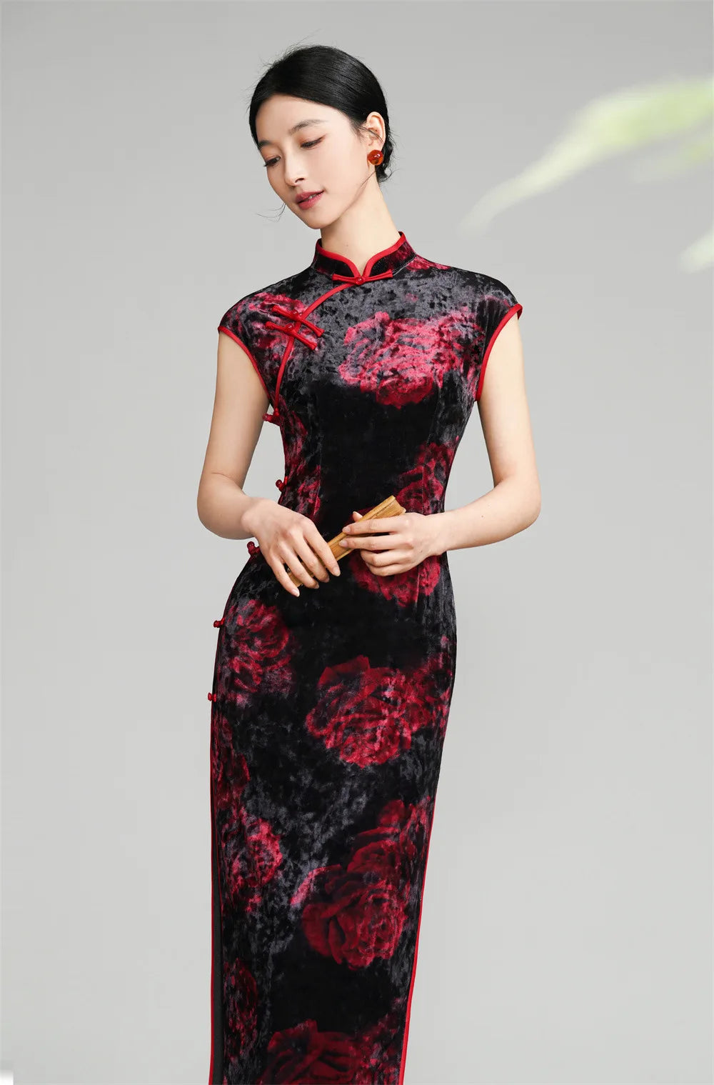 Oversize Velour Chinese Cheongsam Sexy Sleeveless Split Chinese Dress Traditional Costume Vintage Classic Mandarin Collar Qipao