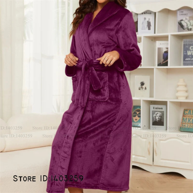 Thicken Warm Women's Long Robe Homewear Comfortable Soft Flannel Kimono Bathrobe Gown Sleepwear Winter Coral Fleece Nightwear