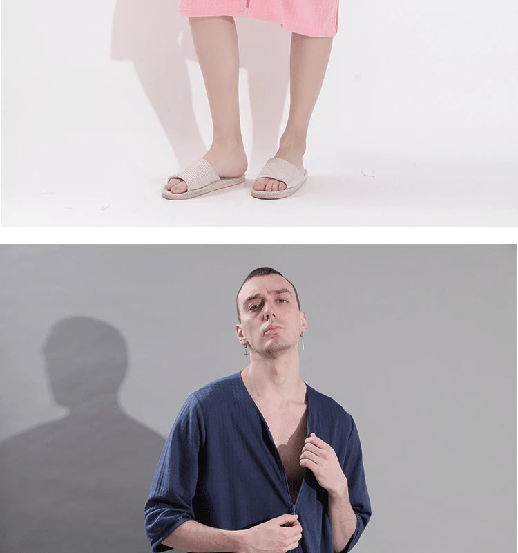 Plus Size 3XL Spring Summer Waffle Kimono Bathrobe Gown Couple Robe Nightgown Women Sleepwear Loose Casual Home Wear Loungewear