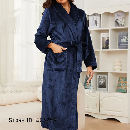 Thicken Warm Women's Long Robe Homewear Comfortable Soft Flannel Kimono Bathrobe Gown Sleepwear Winter Coral Fleece Nightwear