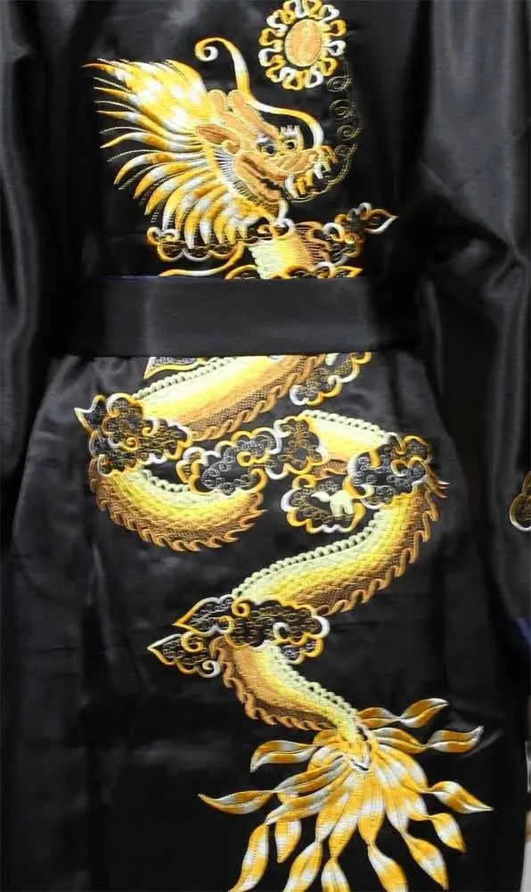 Embroider Dragon Kimono Bathrobe Gown Chinese Style Robe Classical Man Homewear Long Satin Nightgown Loose Sleepwear Loungewear