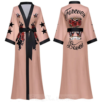 Oversize Long Robe Spring Summer Women Sleepwear Kimono Bathrobe Gown Sexy Satin Nightwear Nightgown Loose Home Dress Loungewear