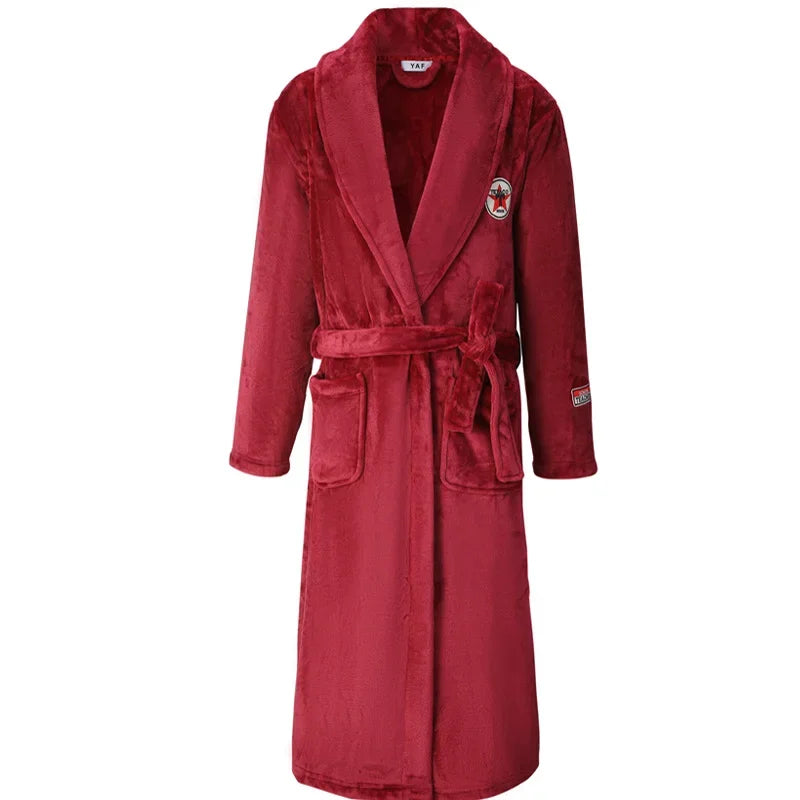 Oversize 3XL 4XL Winter Thicken Warm Sleepwear Kimono Bathrobe Gown Flannel Men Long Robe Loose Coral Fleece Homewear Loungewear
