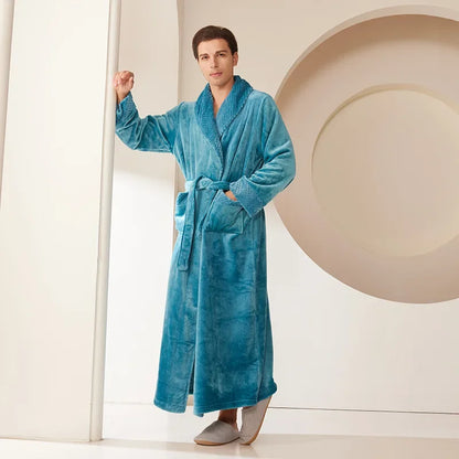 Autumn Winter Coral Fleece Sleepwear Thicken Warm Flannel Couple's Long Robe Men's Kimono Bathrobe Gown Home Clothes Lounge Wear