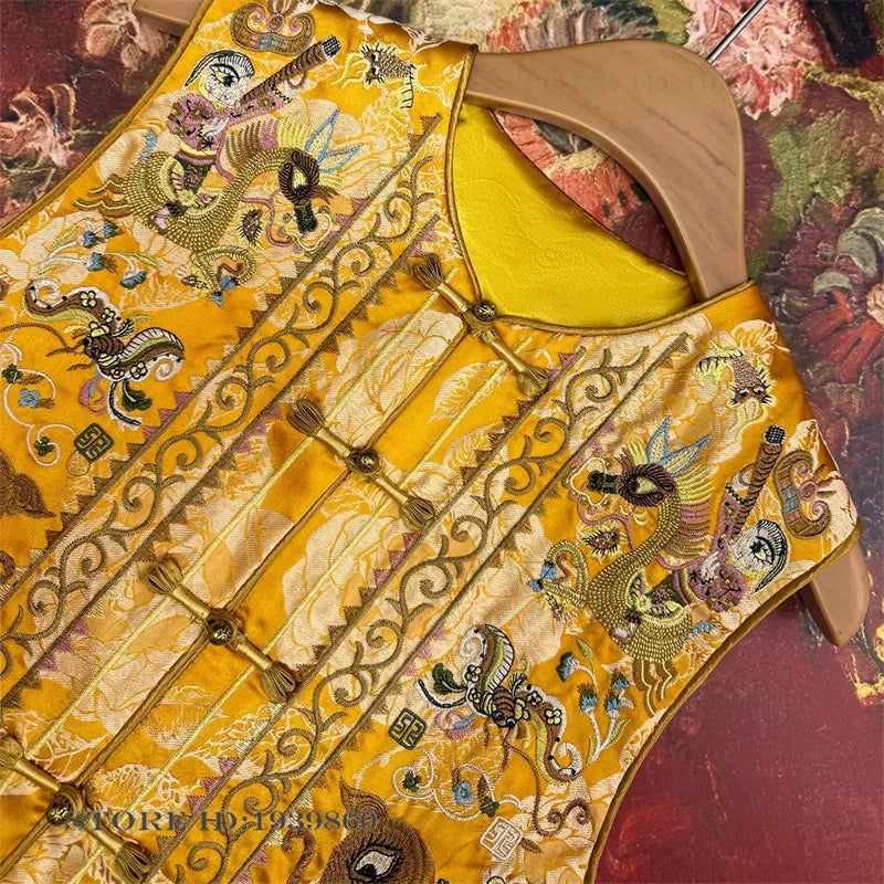 Chinese Style High-Quality Sleeveless Jacket Coat Heavy Embroidery Women's Vest Qipao Top Vintage Classic Cheongsam Waistcoat