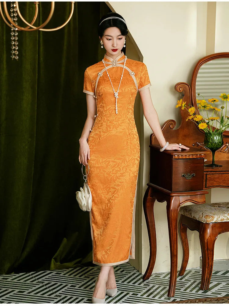 Classic Tradition China Qipao Big Size Chinese Dress Women Elegant Long Cheongsam Sexy Jacquard Vestidos Evening Party Dress 3XL