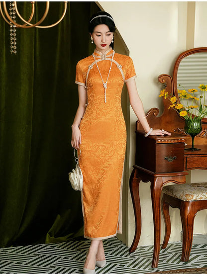 Classic Tradition China Qipao Big Size Chinese Dress Women Elegant Long Cheongsam Sexy Jacquard Vestidos Evening Party Dress 3XL