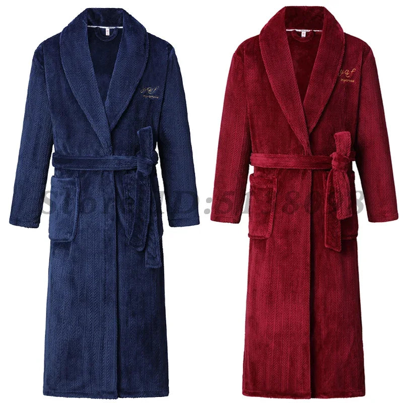 Autumn Winter Flannel Long Robe Couple Thicked Warm Sleepwear Men Casual Bathrobe Gown Plus Size Nightgown Women Loose Home Wear
