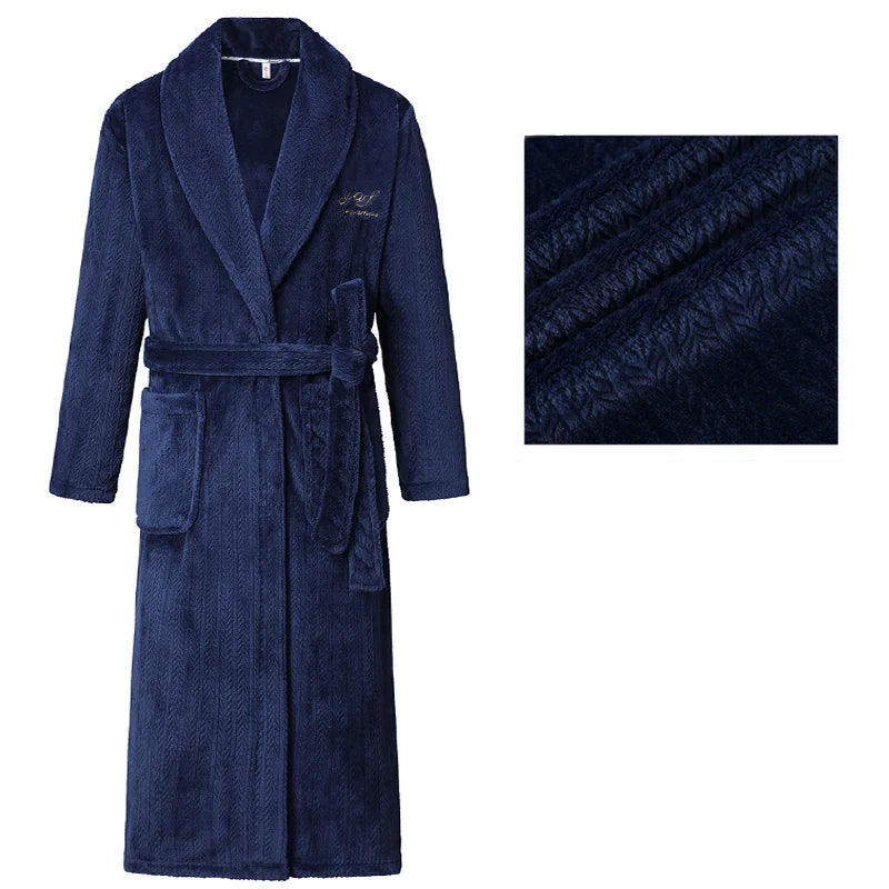 Autumn Winter Flannel Long Robe Couple Thicked Warm Sleepwear Men Casual Bathrobe Gown Plus Size Nightgown Women Loose Home Wear