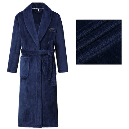 Autumn Winter Flannel Long Robe Couple Thicked Warm Sleepwear Men Casual Bathrobe Gown Plus Size Nightgown Women Loose Home Wear