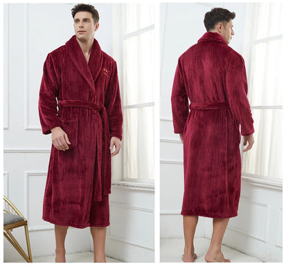 Winter Autumn Thicken Lapel Kimono Shower Robe Men's Warm Flannel Bathrobe Sleepwear with Pocket Loungewear Plus Size 3Xl 4Xl