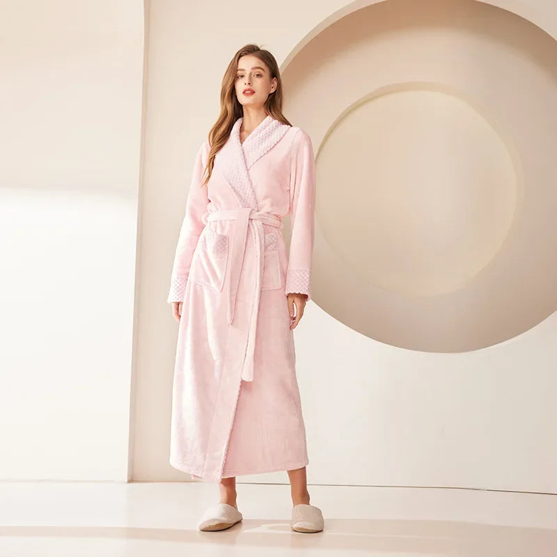 Autumn Winter Coral Fleece Sleepwear Thicken Warm Flannel Couple's Long Robe Men's Kimono Bathrobe Gown Home Clothes Lounge Wear