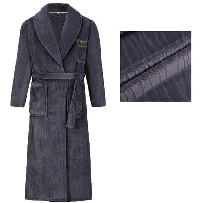 Autumn Winter Flannel Long Robe Couple Thicked Warm Sleepwear Men Casual Bathrobe Gown Plus Size Nightgown Women Loose Home Wear