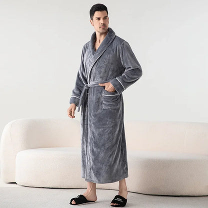Autumn Winter Women's Sleepwear Thicken Flannel Couple Long Robe Kimono Bathrobe Gown Loungewear Loose Coral Fleece Home Wear