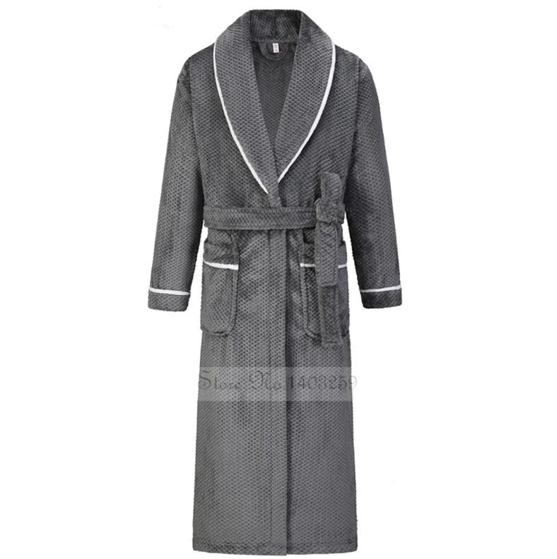 Plus Size 3XL 4XL Couple Flannel Robe Kimono Bathrobe Gown Thickened Coral Fleece Sleepwear Female Long Nightgown Loose Homewear