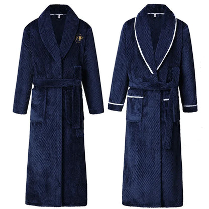 Winter Autumn Thicken Lapel Kimono Shower Robe Men's Warm Flannel Bathrobe Sleepwear with Pocket Loungewear Plus Size 3Xl 4Xl