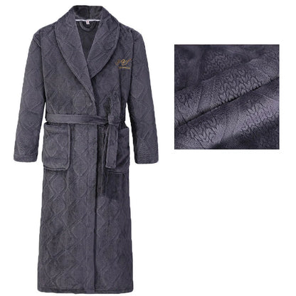 Autumn Winter Flannel Long Robe Couple Thicked Warm Sleepwear Men Casual Bathrobe Gown Plus Size Nightgown Women Loose Home Wear
