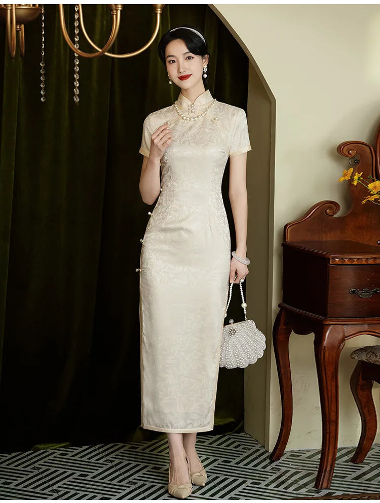 Classic Tradition China Qipao Big Size Chinese Dress Women Elegant Long Cheongsam Sexy Jacquard Vestidos Evening Party Dress 3XL