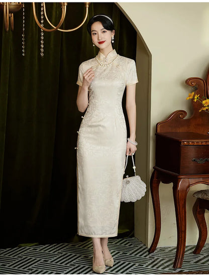 Classic Tradition China Qipao Big Size Chinese Dress Women Elegant Long Cheongsam Sexy Jacquard Vestidos Evening Party Dress 3XL