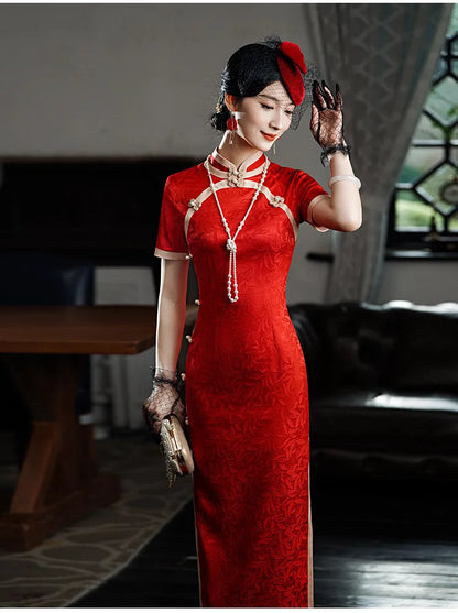 Classic Tradition China Qipao Big Size Chinese Dress Women Elegant Long Cheongsam Sexy Jacquard Vestidos Evening Party Dress 3XL