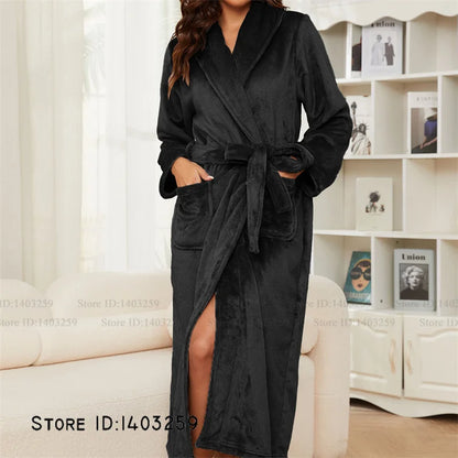 Thicken Warm Women's Long Robe Homewear Comfortable Soft Flannel Kimono Bathrobe Gown Sleepwear Winter Coral Fleece Nightwear