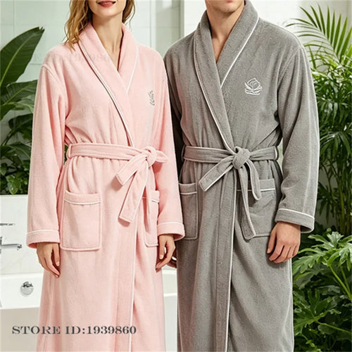 Thicken Cotton Terry Couple Sleepwear Long Robe Homewear New Nightwear Towel Bathrobe Kimono Gown Loose Casual Loungewear