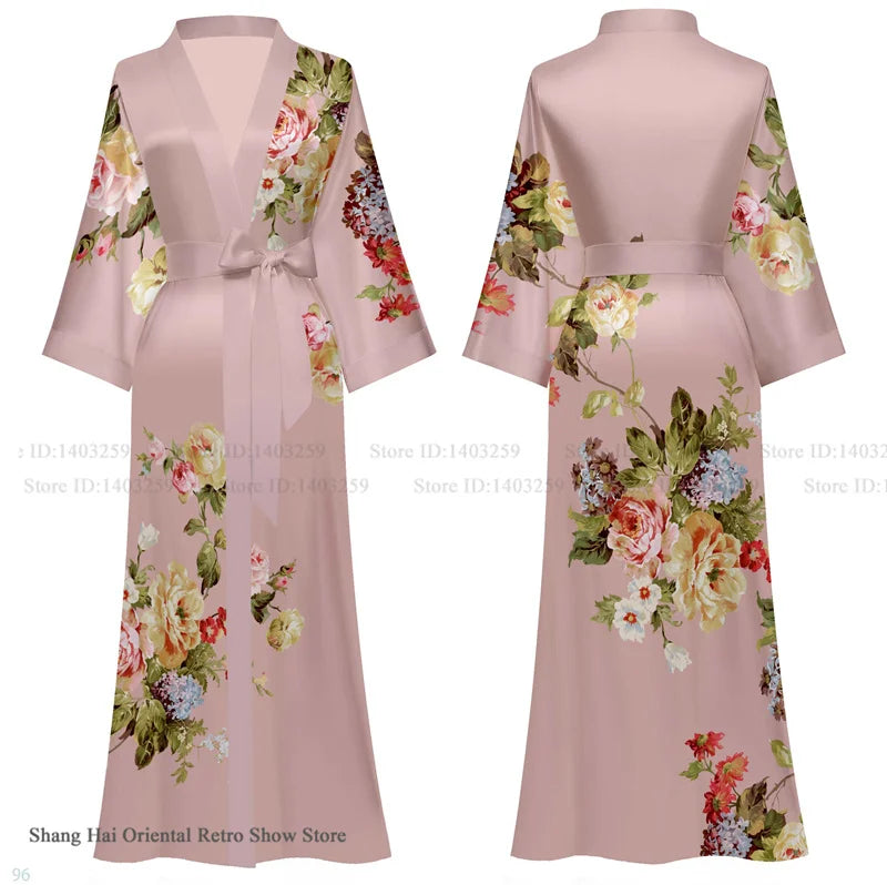 Oversize Long Robe Spring Summer Women Sleepwear Kimono Bathrobe Gown Sexy Satin Nightwear Nightgown Loose Home Dress Loungewear