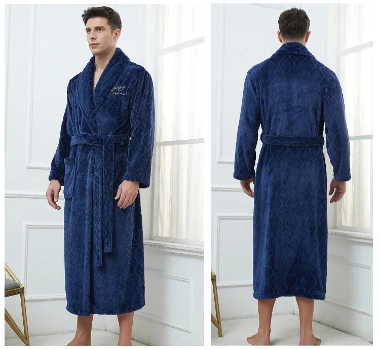 Winter Autumn Thicken Lapel Kimono Shower Robe Men's Warm Flannel Bathrobe Sleepwear with Pocket Loungewear Plus Size 3Xl 4Xl