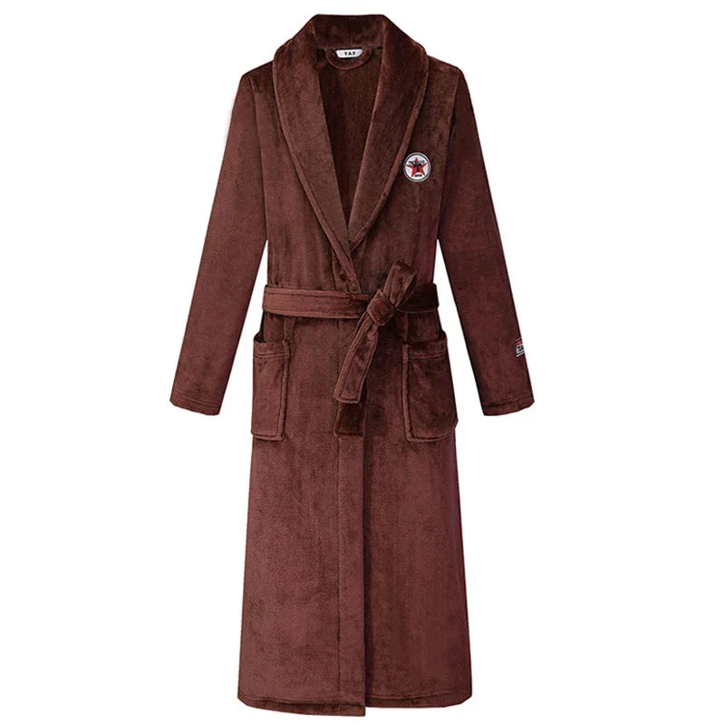 Winter Autumn Thicken Lapel Kimono Shower Robe Men's Warm Flannel Bathrobe Sleepwear with Pocket Loungewear Plus Size 3Xl 4Xl