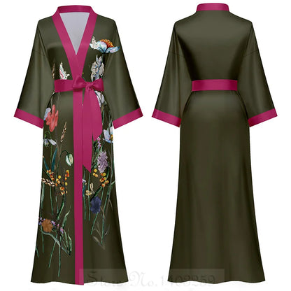 Oversize Long Robe Spring Summer Women Sleepwear Kimono Bathrobe Gown Sexy Satin Nightwear Nightgown Loose Home Dress Loungewear